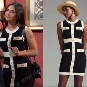 Anthropologie BodyCon Knit Dress in Black & White Women's Small